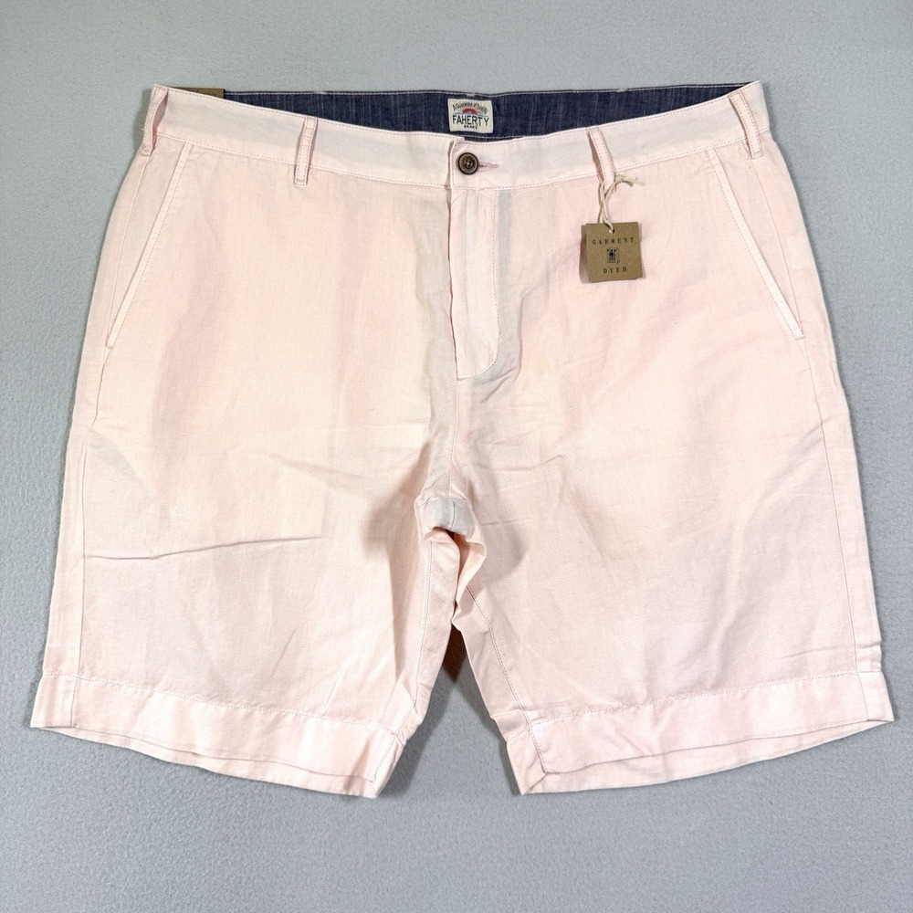 FAHERTY Shorts Mens 36 Malibu Chino Linen Blend Summer Pink Coastal Beach NWT